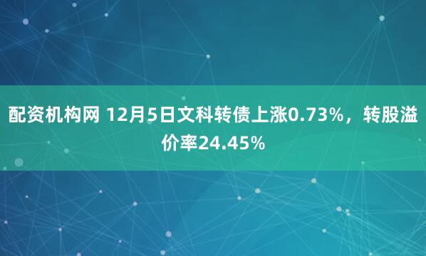 配资机构网 12月5日文科转债上涨0.73%，转股溢价率24.45%
